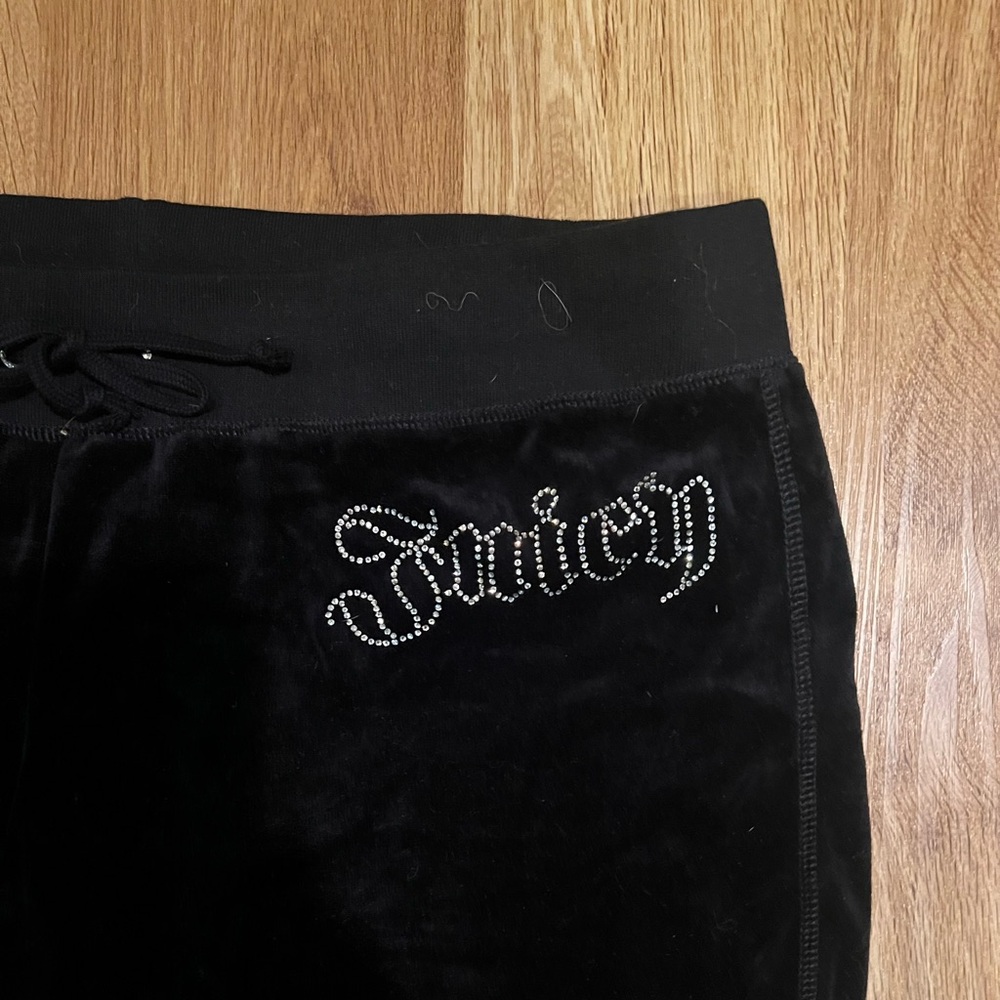 Juicy Couture Black Velour Pants with Rhinestone Logo